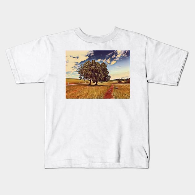 Trees along a footpath in the Swiss countryside Kids T-Shirt by Dturner29